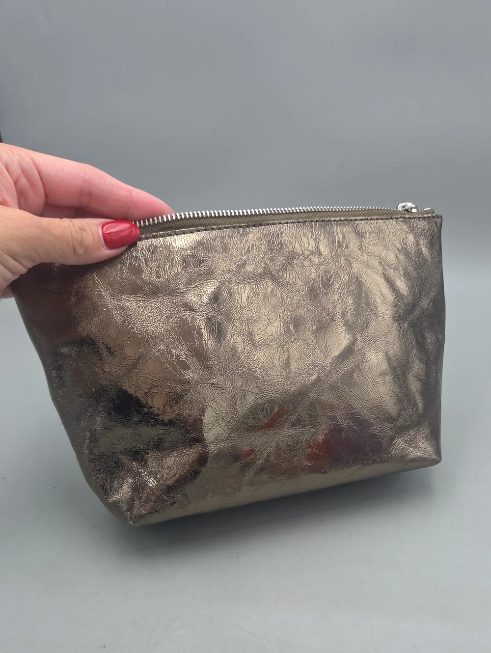 Madewell Distressed Bronze Metallic Leather Wristlet Pouch Goat Leather